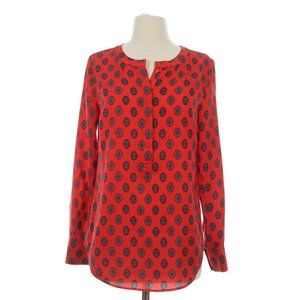 J. Crew Women's Red Paisley 1/2 Button Tunic Top Shirt